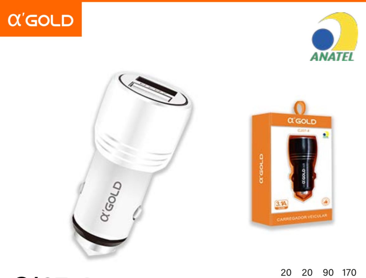 CARREEGADOR VEICULAR GOLD 2USB  CJ08-4 PRATA