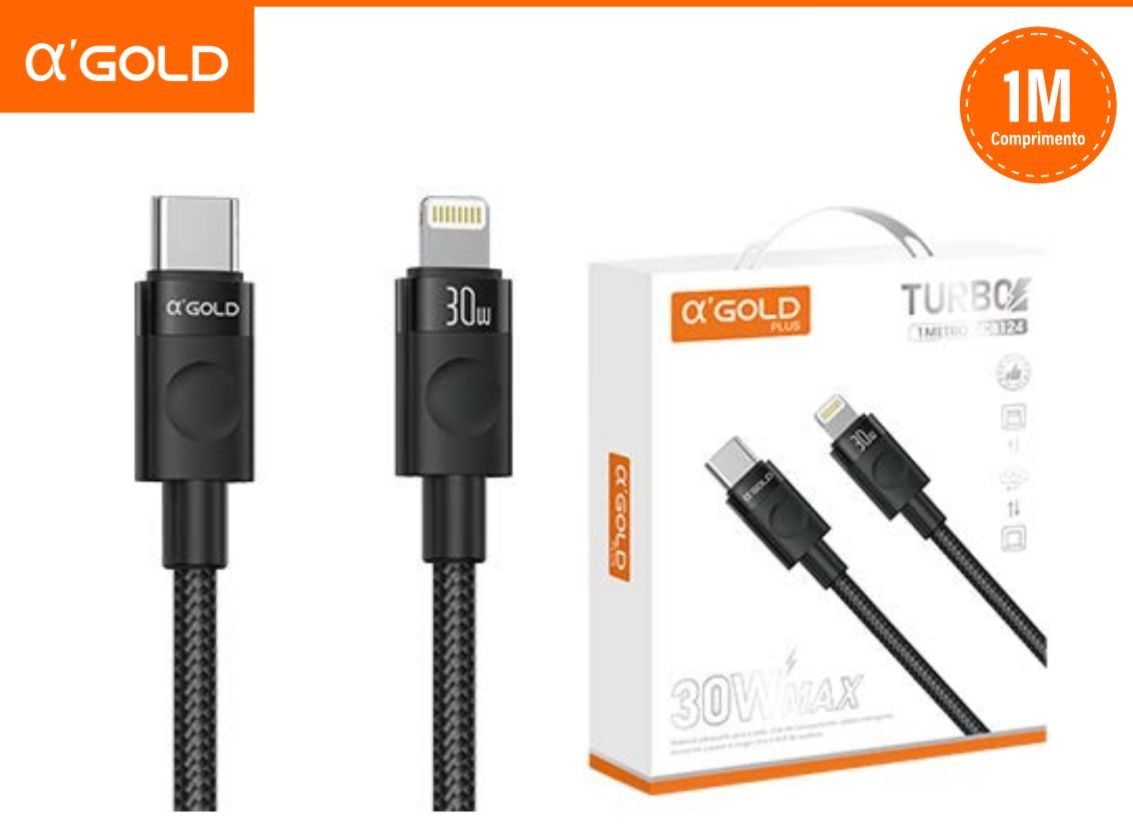 CABO TIPO-C/ IOS 30W CB-124 PRETO GOLD