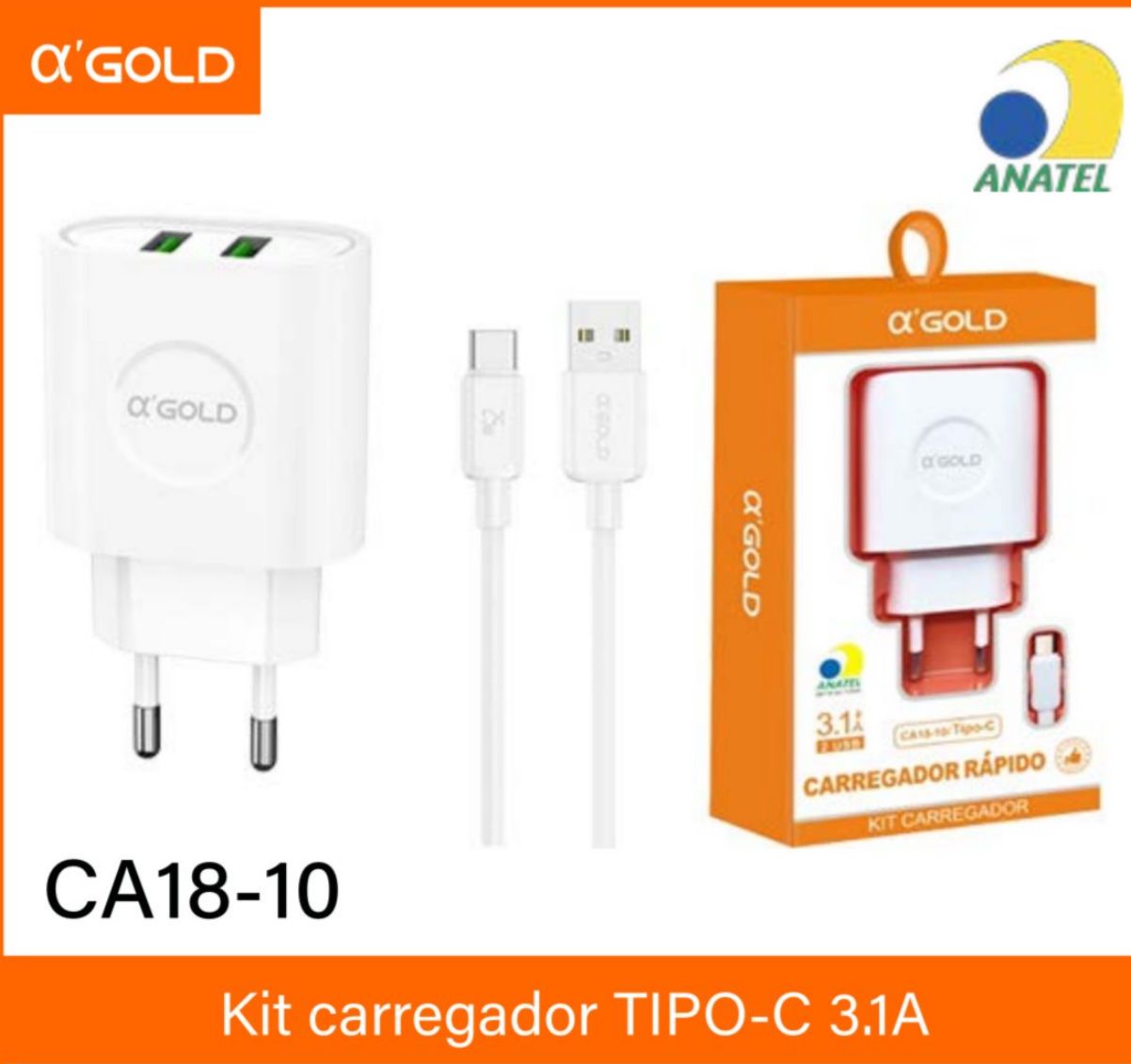 KIT CARREGADOR USB/TIPO C / CA 18-10 GOLD