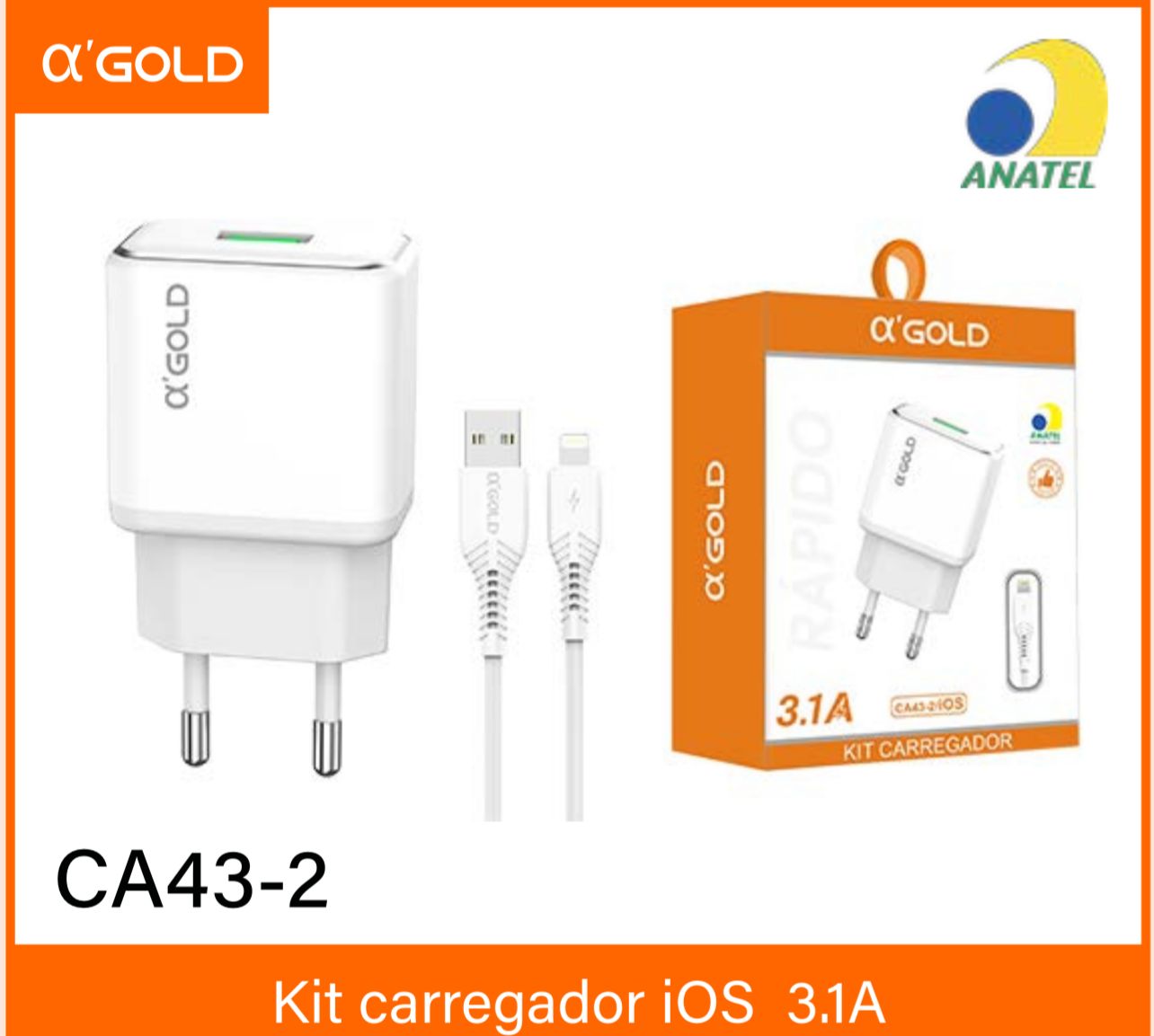 KIT CARREGADOR USB/IOS CA 43-2  GOLD
