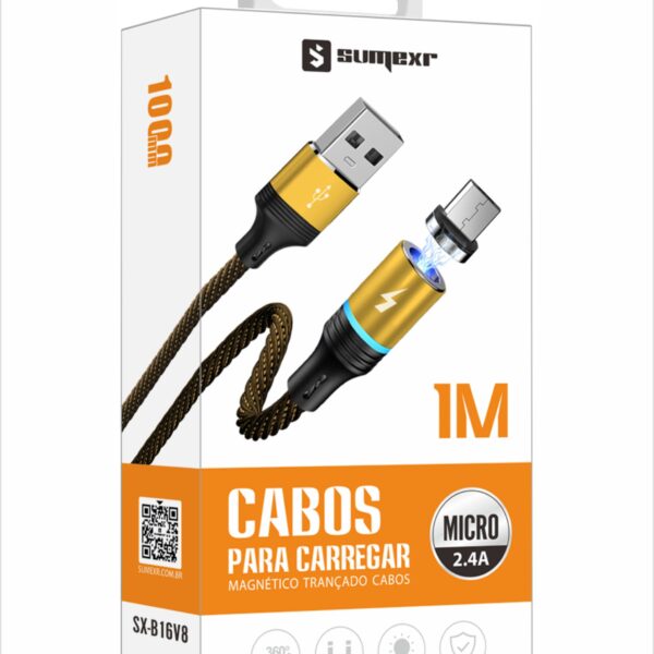 CABO MAGNETICO TRANÇADO CABOS V8 MICRO  2.4A 1M SUMEXR