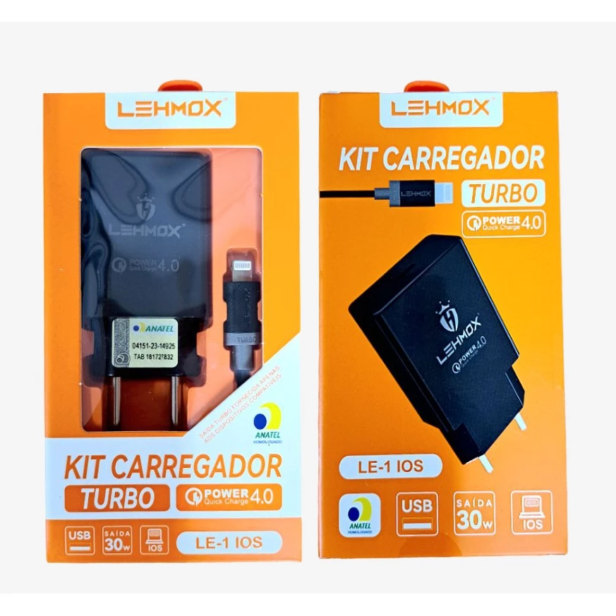 KIT Carregador Turbo QC 4.0 30W para IOS Lehmox