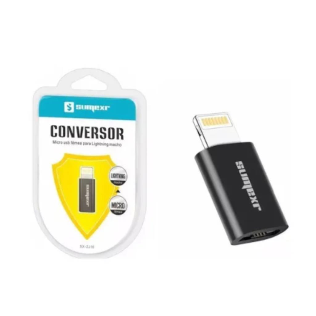 CONVERSOR MICRO USB FEMEA PARA LIGHTNING MACHO SUMEXR