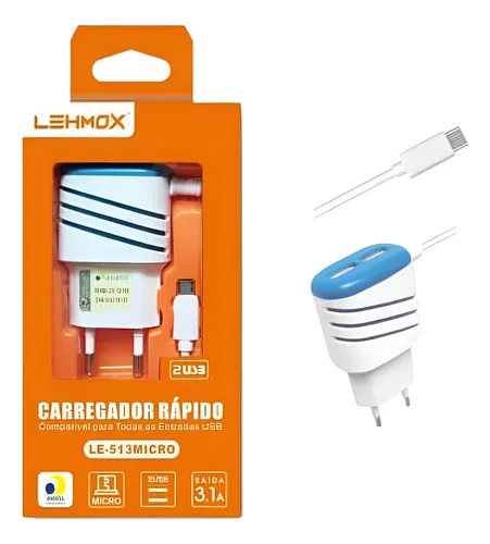 CARREGADOR RAPIDO V8 LE-513  LEHMOX