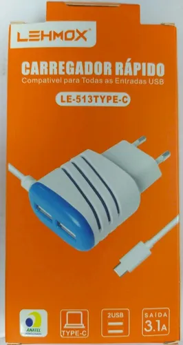 CARREGADOR RAPIDO TIPO C LE-513 LEHMOX